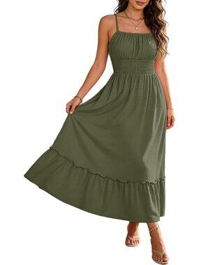 Olive Green Small Summer Maxi Dress for Beach Vacation - Stylish & Comfortable